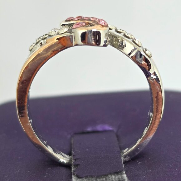 Pink Breast Cancer Awareness Ribbon Rose Gold Silver Rhodium Plated Ring SZ 7 - Picture 9 of 17